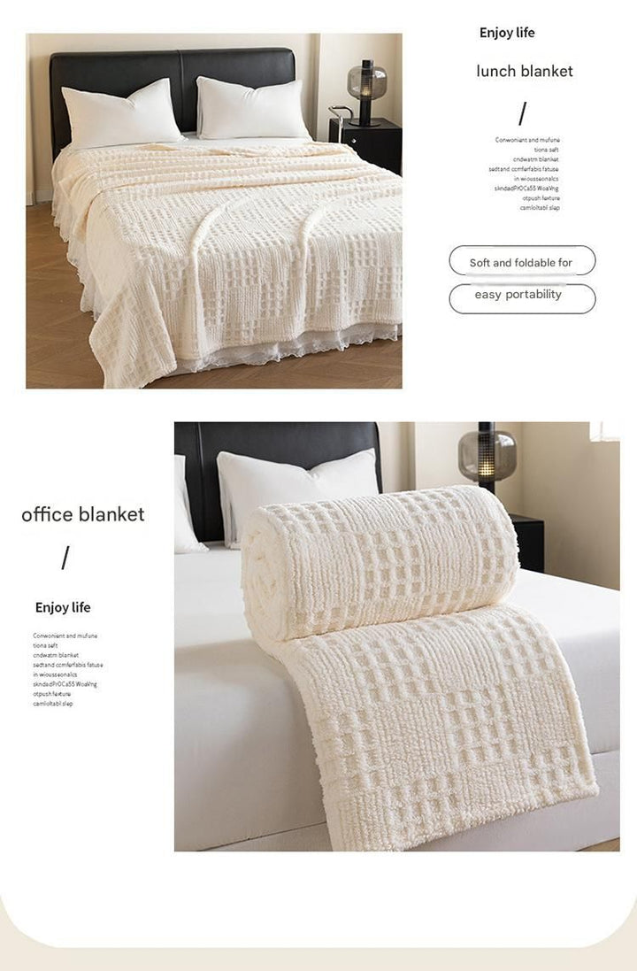 Beige 150*200cm Thickened Double-Sided Plush Waffle Weave Throw Blanket - Anti-Static Taffeta Velvet & Flannel Fleece - Warm, Soft, Non-Shedding Blanket for Winter, Sofa, Bed & Office