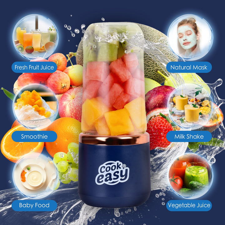 400ml USB-C Rechargeable Portable Juicer with Travel Lid – Personal Blender for Smoothies & Shakes