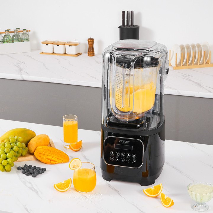 Professional Blender with Shield, Commercial Countertop Blenders, 2L Jar Blender Combo, Stainless Steel 9 Speed & 5 Functions Blender, for Shakes, Smoothies, Peree, and Crush Ice, Black