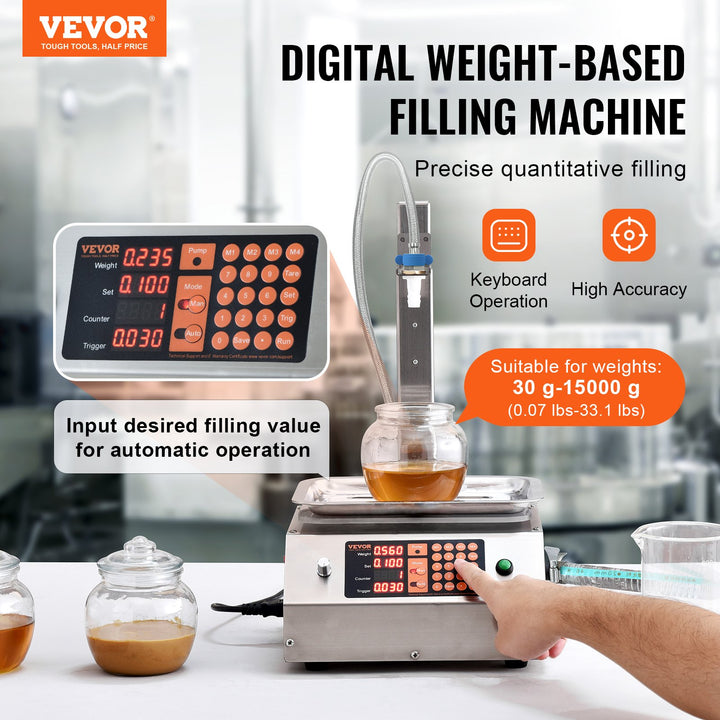 Liquid Filling Machine, 30-15000 g Weighing Capacity, Automatic Bottle Filler Machine Bottling Machine Digital Control for Milk, Water, Oil, Wine, Beverage, Detergent, Shampoo (Single Nozzle)