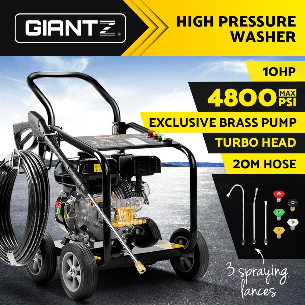 Giantz 4800PSI Petrol High Pressure Washer 10HP 20M Hose - Heavy Duty Cleaner
