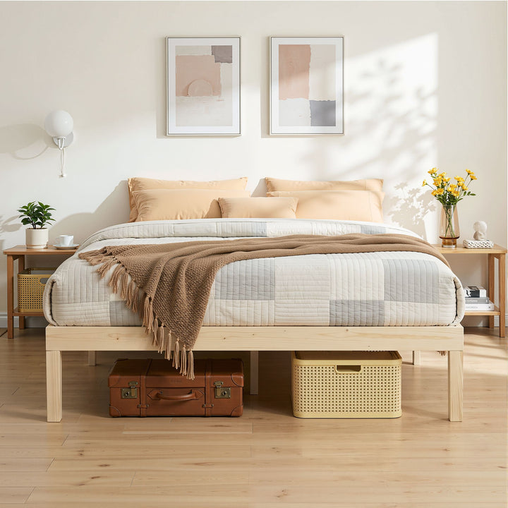 Artiss Bed Frame Double Size Wooden Base Platform Timber Pine BRUNO