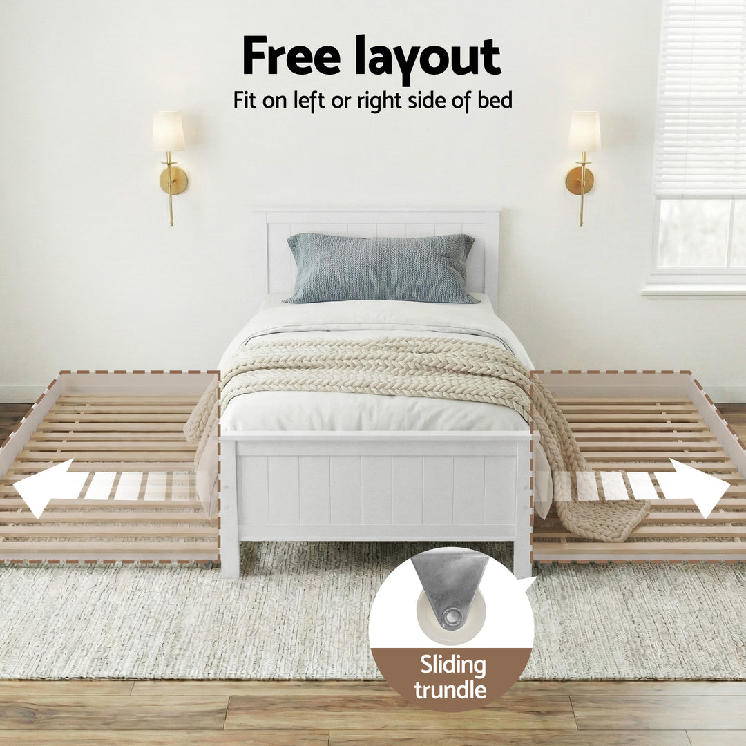 Artiss Bed Frame King Single Size Wooden Trundle Daybed White ELVIS