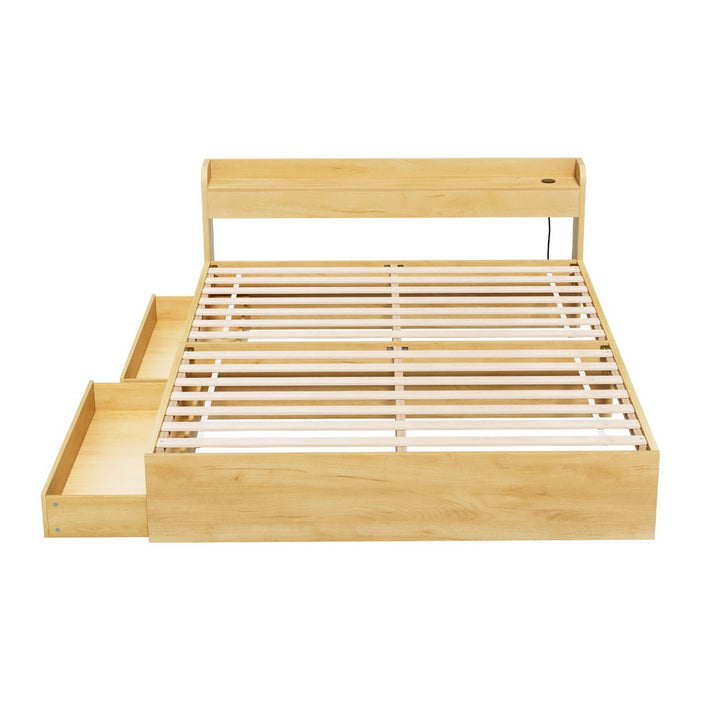 Artiss Bed Frame Queen Size with Charging Ports and 2 Drawers AURA