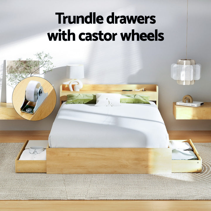 Artiss Bed Frame Queen Size with Charging Ports and 2 Drawers AURA