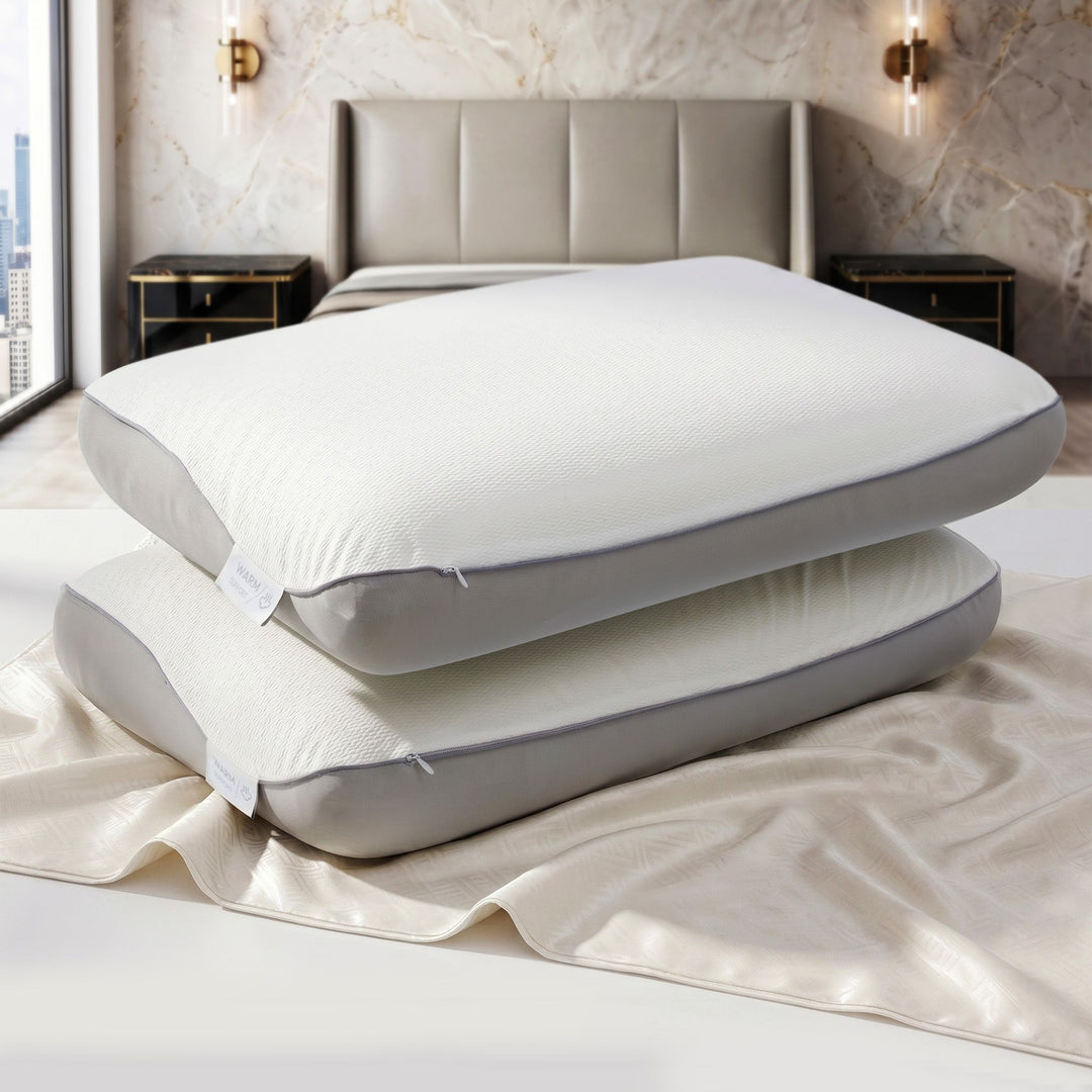 ROOMSENSE Reversible Dual-Sided Memory Foam Pillow, Ice-Cooling & Warm Fabric Sides, 55D Ultra-High Density Ergonomic Contour Pillow for Neck Pain Relief, Back & Side Sleepers