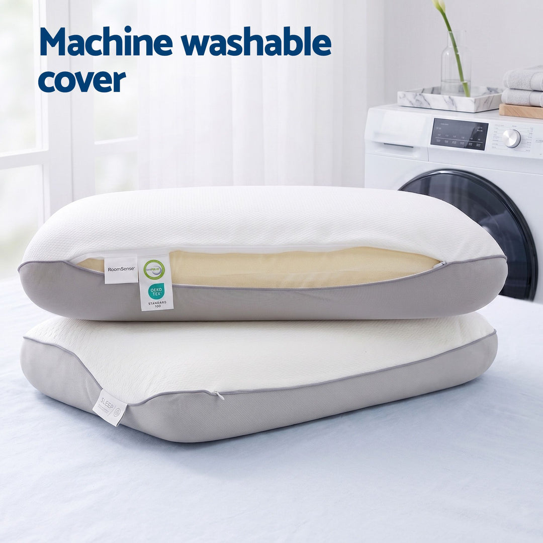 ROOMSENSE Reversible Dual-Sided Memory Foam Pillow, Ice-Cooling & Warm Fabric Sides, 55D Ultra-High Density Ergonomic Contour Pillow for Neck Pain Relief, Back & Side Sleepers