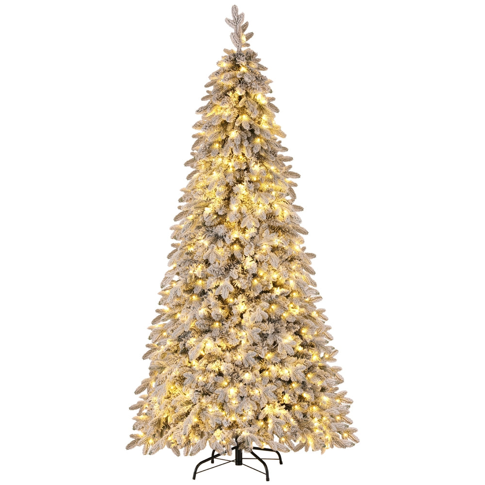 Snow Flocked Christmas Tree 7ft Pencil - 350 LED Lights 2.1m Slim White Jingle Jollys