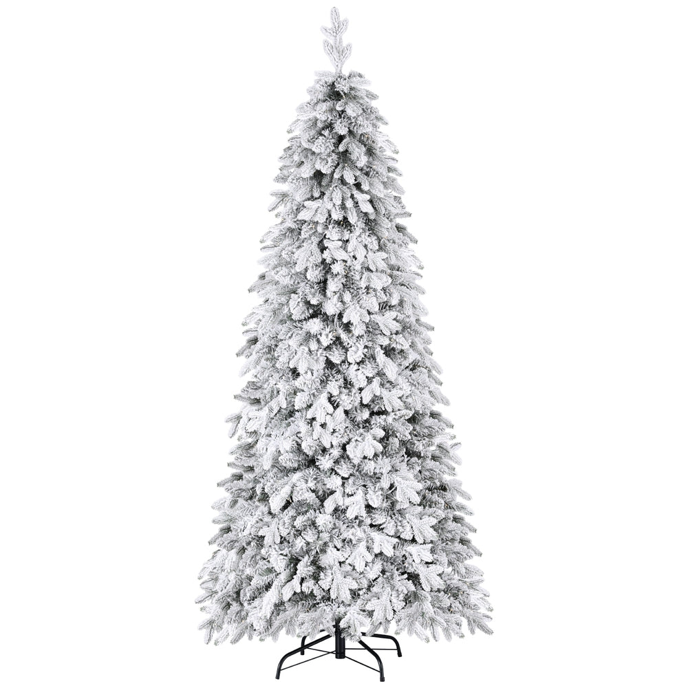 Snow Flocked Christmas Tree 7ft Pencil - 350 LED Lights 2.1m Slim White Jingle Jollys