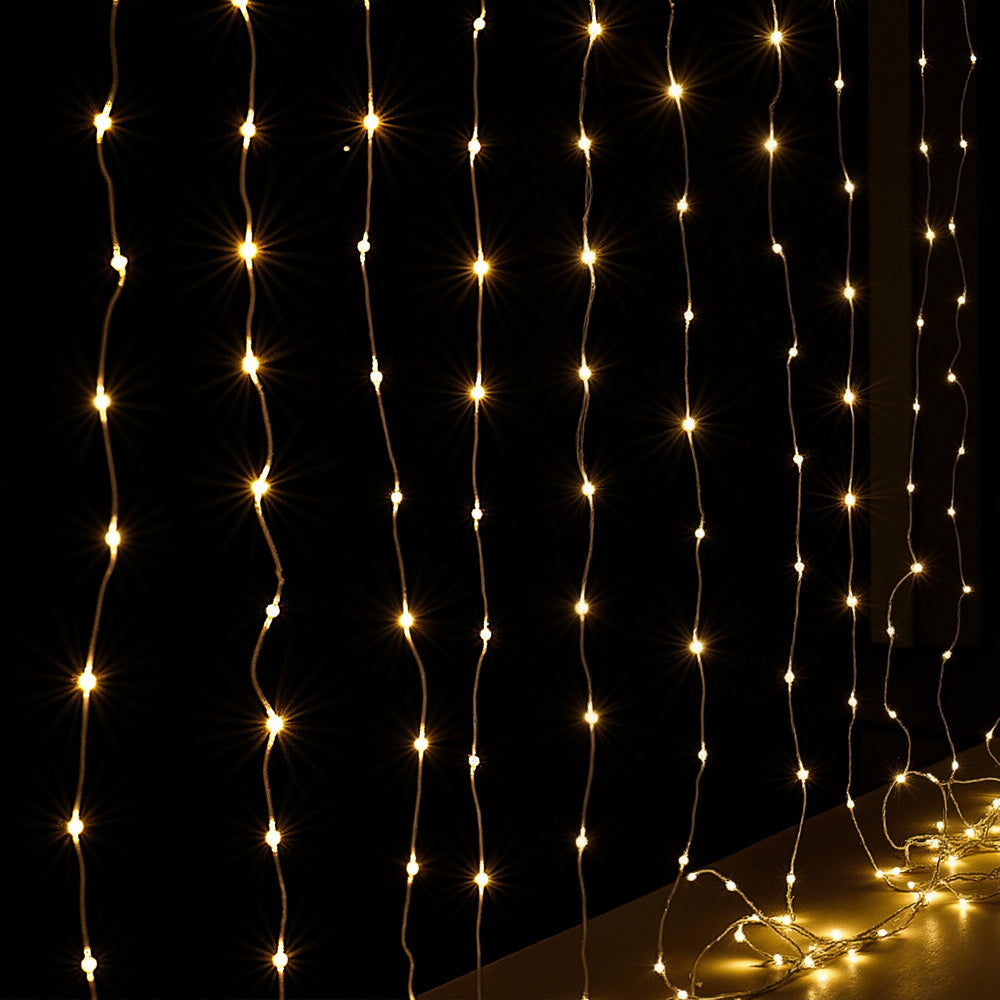 Christmas Curtain Lights 3x3M 300 LED Warm White - Backdrop String Lights Jingle Jollys