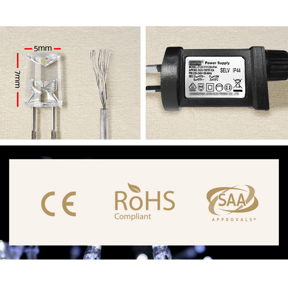 Christmas Curtain Lights 3x6M 600 LED Cool White - Backdrop Fairy Lights Jingle Jollys