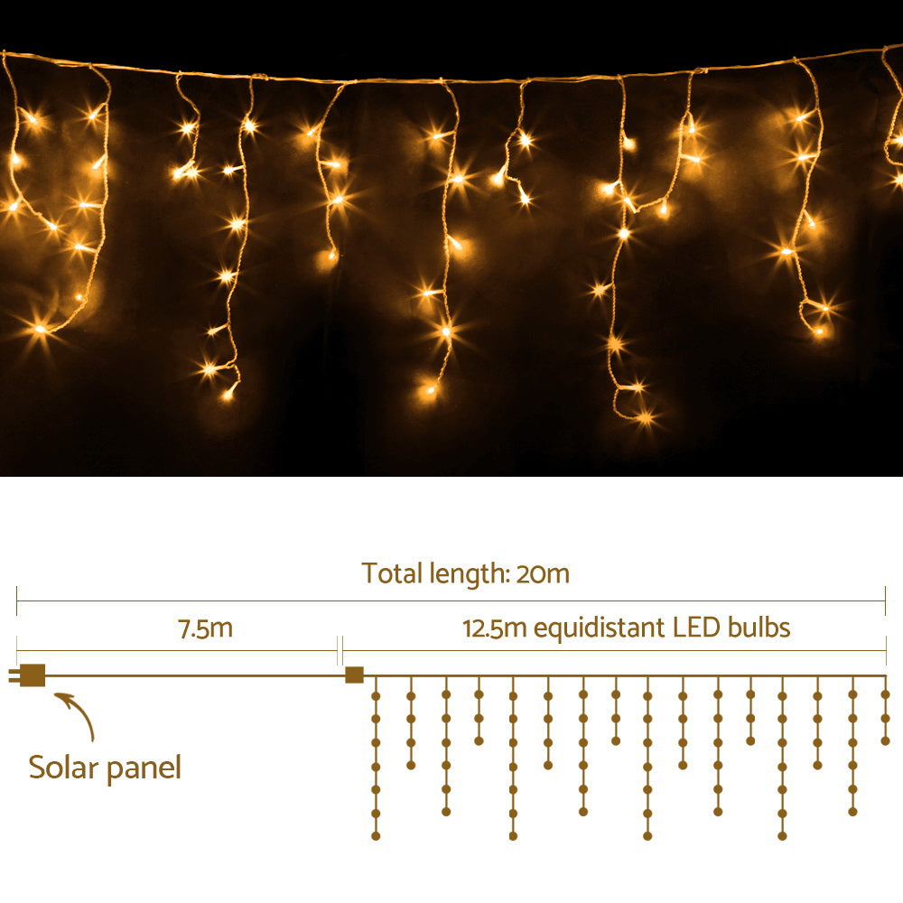 Solar Christmas Icicle Lights 12.5M Warm White - Outdoor String Lights Jingle Jollys