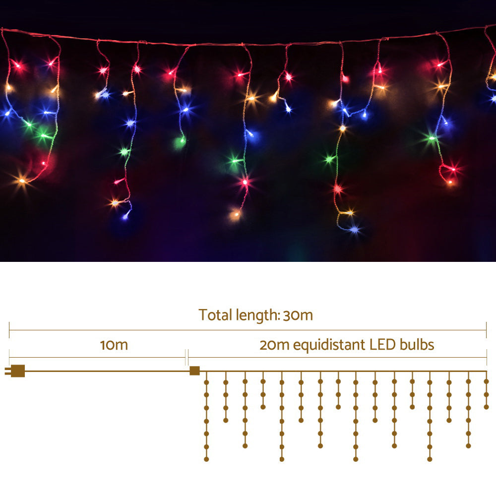 Christmas Icicle Lights 20M 800 LED Multi-Colour - Outdoor Indoor Jingle Jollys