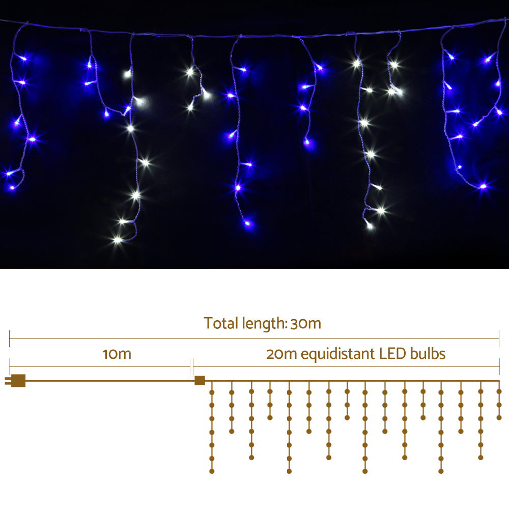 Christmas Icicle Lights 20M 800 LED Blue White - Outdoor Indoor Jingle Jollys