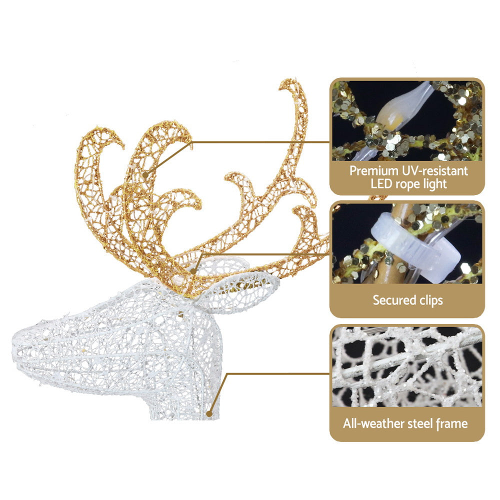 Christmas Reindeer Sleigh LED Lights 215 Bulbs - 3D Outdoor Decoration Jingle Jollys