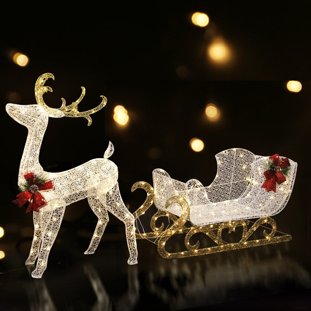 Christmas Reindeer Sleigh LED Lights 215 Bulbs - 3D Outdoor Decoration Jingle Jollys